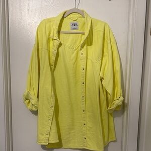 Zara Neon Yellow Relaxed Button-Up Shirt
